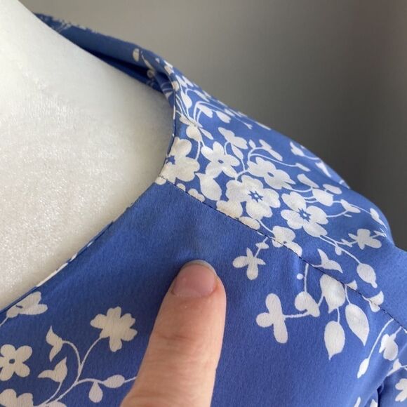 Vintage 90s Maggy Boutique Blue Floral Midi Shortsleeve Summer Dress VNTG Sz 12 - Picture 8 of 16